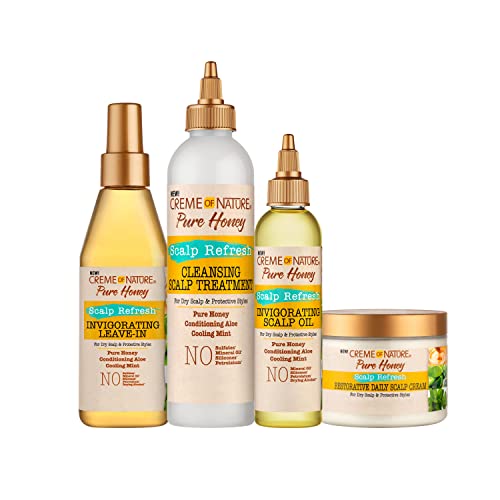 Creme of Nature Pure Honey Scalp Refresh Cleansing Scalp Treatment, No-Rinse Formula with Aloe, Mint & Honey, Dissolves Buildup & Refreshes Scalp, 8 oz