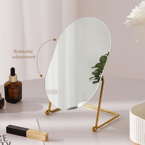 Portable Gold Vanity Mirror with 360° Rotation - Large Makeup Mirror