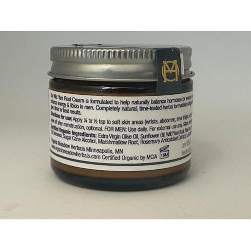 Organic Meadow Herbals Wild Yam Root Cream - USDA Certified Organic Balancing Cream for PMS & Menopause Relief - Estrogen & Progesterone-Free. Handmade by us. Woman-owned & Operated Since 1994 (2 oz)