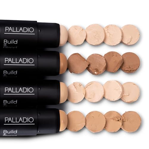Palladio BUILD & BLEND Foundation Stick, Medium Coverage Buildable Contour Stick for Face, Ultra Blendable Creamy Formula for a Natural Shine Free Finish, Natural Beige