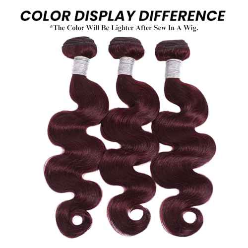 ALHER 99j Body Wave 1 Bundle Human Hair 22 Inch, 12A Dark Burgundy Wine Red Colored Wavy Bundles Sew In Weave for Black Women, Soft Thick 100% Unprocessed Virgin Remy Hair