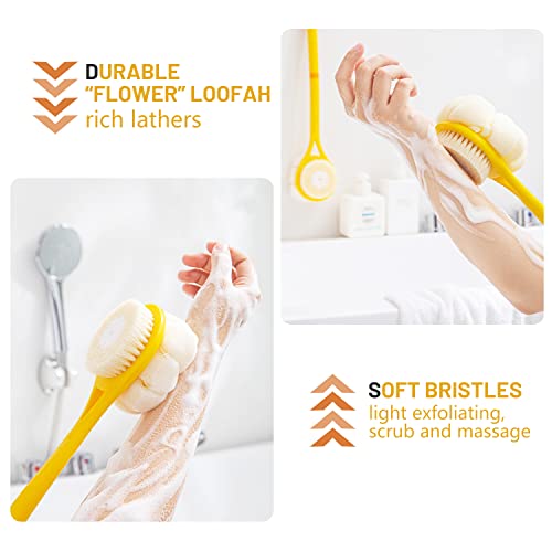 Shower Body Brush with Loofah - 14" Back Scrubber for Exfoliating