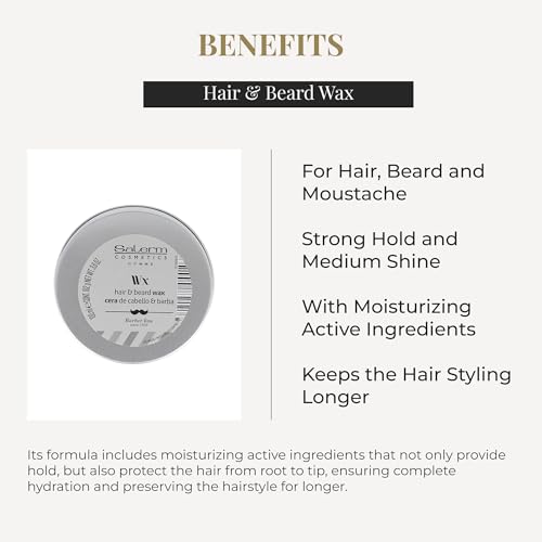 SALERM - Men's Hair Wax - Homme Barber Line - 100 ml - for Hair, Beard, and Mustache - Strong Hold and Medium Shine - with Hydrating Actives - Keeps Style Longer