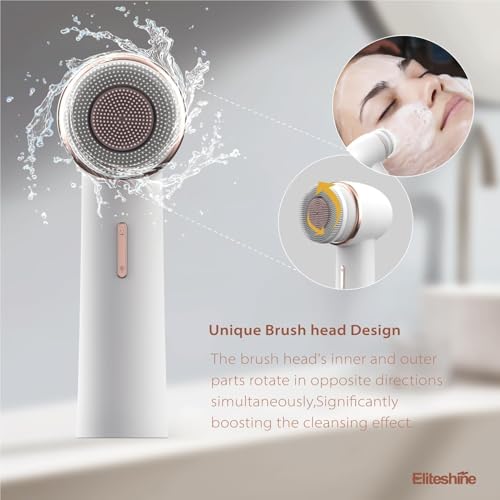 1 White Electric Facial Cleansing Brush Plus with 2 Original Replacement Heads Bundle