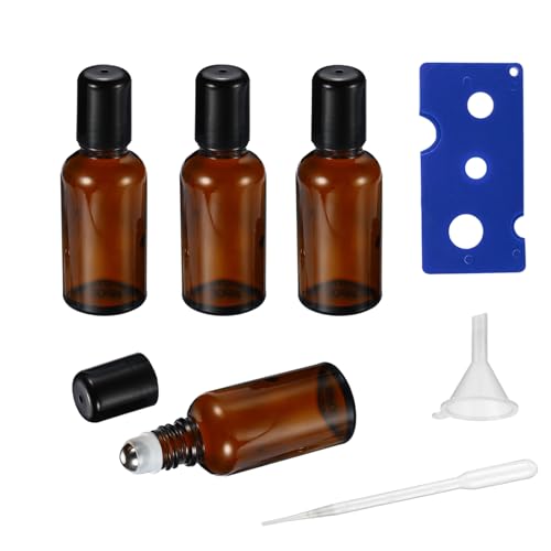 15ml Amber Glass Roller Bottles for Essential Oils, 4 Pack