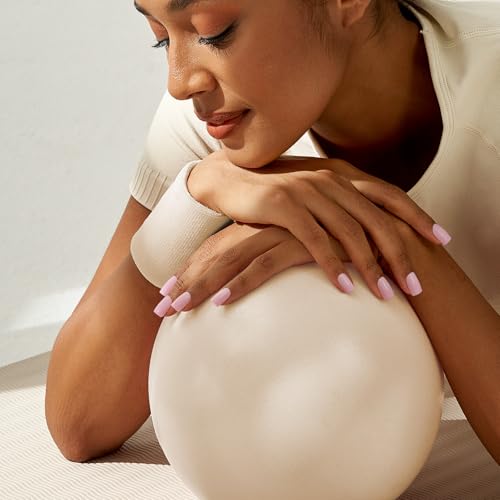 BTArtbox Press On Nails Short Square Pink 32Pcs Full Kit - Yoga Variant