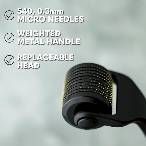 Beard Club Premium Derma Roller & Beard Growth Oil - Microneedling Roller with 540 Titanium Microneedles for Face, Body and Scalp - Beard Roller with Sandalwood & Cedar Beard Oil