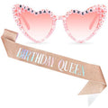 Birthday Queen Sash with Glasses - Rose Gold & Pink