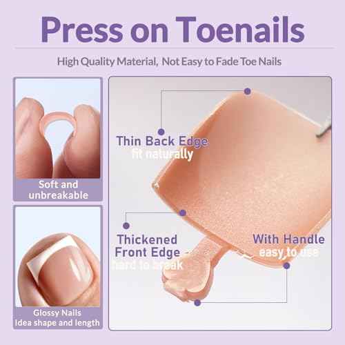 160pcs French Tip Toe Nail Press ons - Brown Press on Toenails for Women, Full Cover Toe Press on Nails with Adhesive Tabs, Fake Toenails Tips