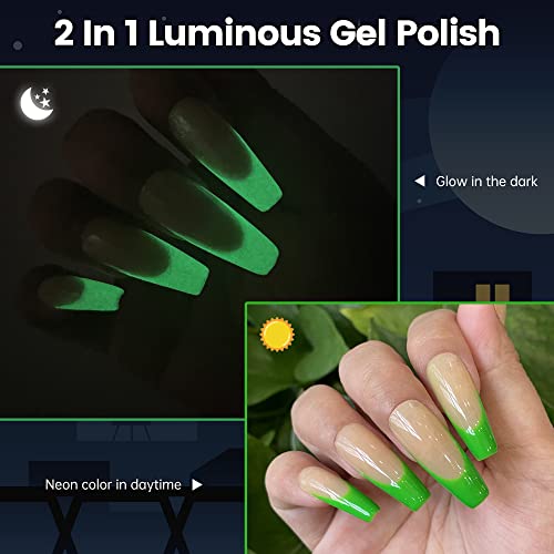 YTD Likomey Glow in the Dark Gel Nail Polish,15ml Neon Green Luminous Glow Effect UV Nails Gel,Fluorescent Bright Manicure Salon Home DIY UV Manicure Nail Art Varnish,YG04