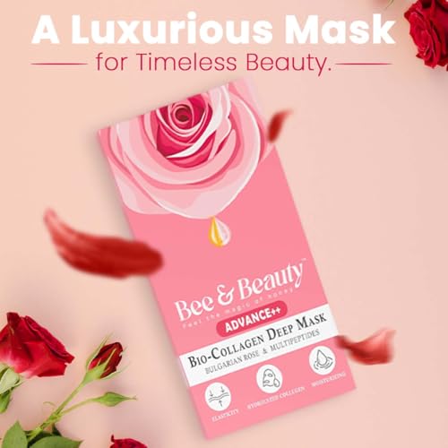 Bee & Beauty Bio Collagen Overnight Mask Pack Of 4 Korean Face Mask For Glass Skin Pink Sheet Mask For Deep Hydration, Rejuvenation With Bulgarian Rose