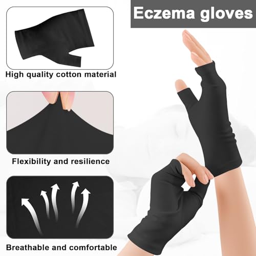 Fingerless Cotton Eczema Gloves for Dry Hands - Washable & Reusable (6 Pairs)