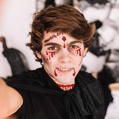 Bloody Halloween Face Gems, Self-Adhesive Red Rhinestone Stickers