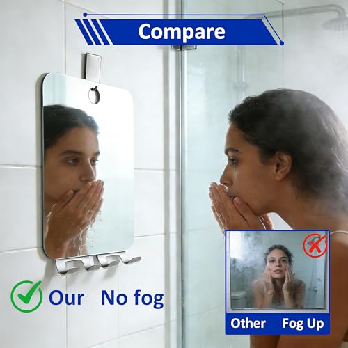 Yuibthr 6.8 x 5.4 Inch Fogless Shower Mirror with 2 Razor Holders, Anti-Fog Wall Bathroom Mirror