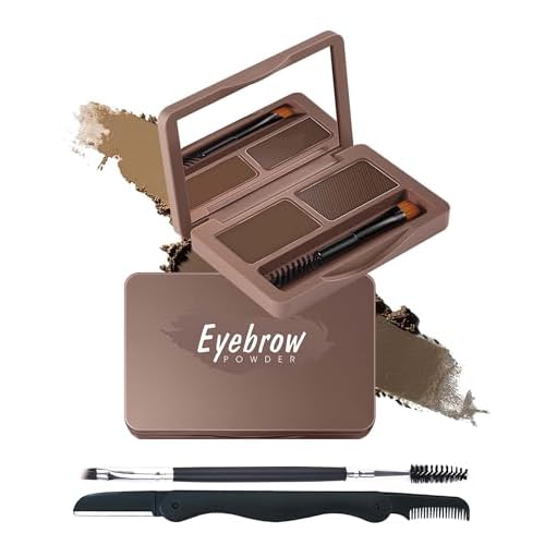Eyebrow Powder Kit-2 Colors Soft Eye Brow Tinted Powder Palette, Waterproof & Long Lasting Dark/Light Brown Brow Filler, Professional Eyebrow Contour Makeup for Women with Mirror Brow Brush & Razor-1#