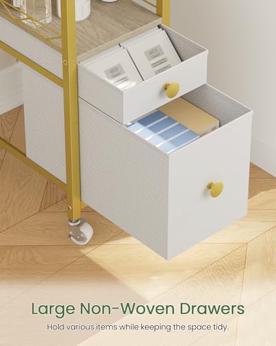 Rolling Makeup Organizer Cart with Drawers – 33in Metal & Fabric Storage