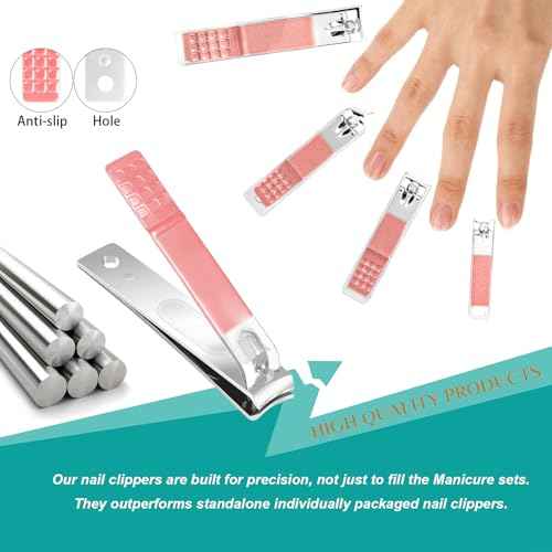 Nail Clippers Set, 26 Piece Manicure Set & Pedicure Kit, Stainless Steel Fingernail & Toenail Clipper Cutters, Professional Nail Care Tools with Luxurious Travel Case for Men and Women, Metallic Pink
