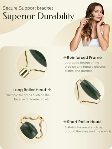 2PCS Jade Face Roller Gua Sha Set for Skin Tightening & Puffiness Reduction - Green