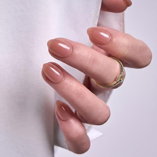 CurvLife Extra Short Almond Press On Nails - Peach Nude Pink, Soft Gel, A1 Variation
