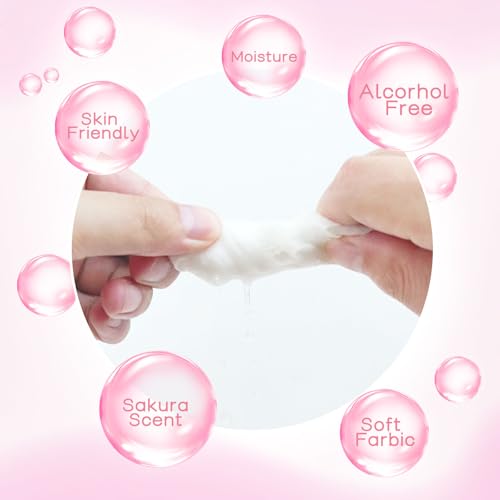 Pack of 50 Pcs Travel Makeup Remover Wipes Individually Wrapped,Sakura Scent,Face Cleansing Wipes Bulk, Towelette Makeup Remover Cloth for Face Cleansing Skin Care Remove Makeup