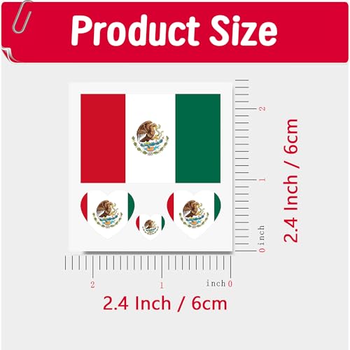 Mexican Flag Temporary Tattoos - 40 Pcs Waterproof