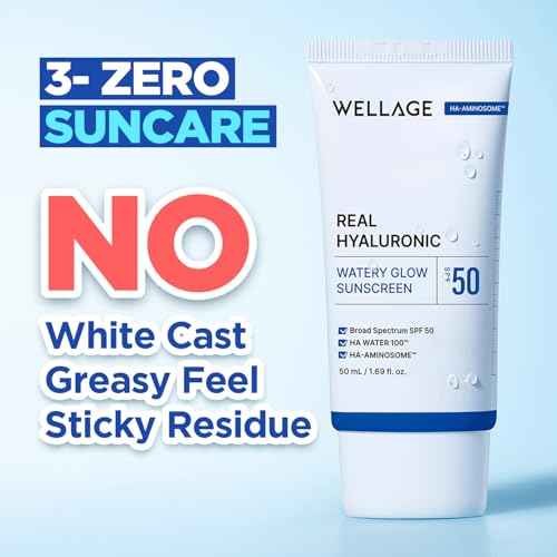 WELLAGE Real Hyaluronic Watery Glow Sunscreen Double Set SPF50 - Broad Spectrum UV Protection with 6 Types Hyaluronic Acid - No White Cast, Makeup Base - K-Beauty Face Sunscreen, 1.69 fl.oz x 2 Pack