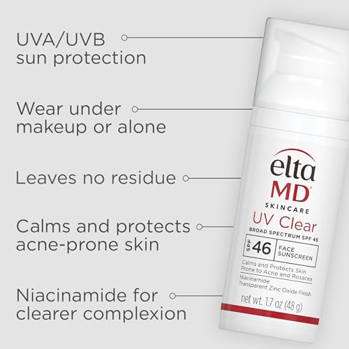 EltaMD UV Clear Face Sunscreen, Oil Free Sunscreen with Zinc Oxide, Dermatologist Recommended Sunscreen, 1.7 oz Pump