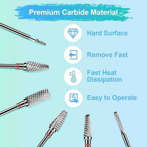 6Pcs Nail Drill Bits Set Professional, 3/32'' Electric Nail Drill Bits for Acrylic Gel Nails, Cuticle Nail Drill Bit Quick Gel Polish Remover Manicure Pedicure Tools with Cleaning Brush (Red)