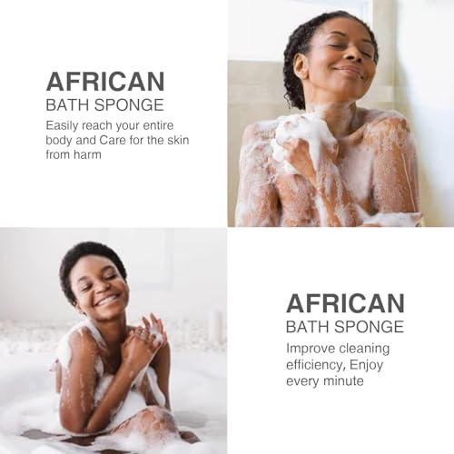 UJFQBH 3-Piece African Bath Sponge Set - Long Net Exfoliating Body Scrubber in Brown, Blue, Green