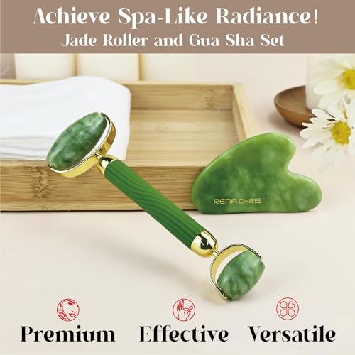 Green Jade Gua Sha and Facial Roller Set for Skin Tightening & Puffiness Reduction - Anti-Breakage Design