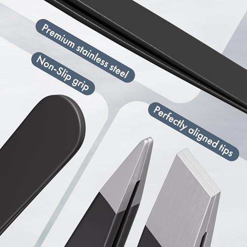 Black 2 Pack Eyebrow Tweezers Set - Slant & Point Tips for Precision Grooming