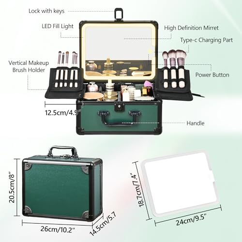 Makeup Case with Lighted Mirror & Brush Holders
