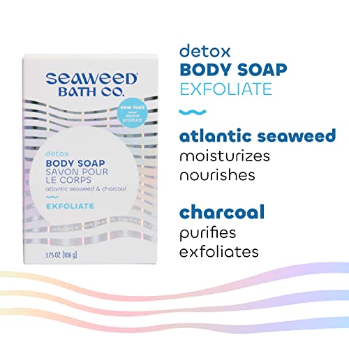 Seaweed Bath Co. Exfoliate Detox Body Soap, 3.75 Ounce (Pack of 3), Sustainably Harvested Seaweed, Charcoal