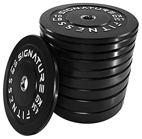 Signature Fitness 2" Olympic Bumper Plate Weight Plates with Steel Hub, 260LB Set (2X 10/15/25/35/45LB), Black