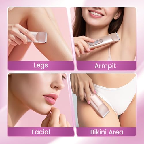 Bikini Trimmer for Women£¬3 in 1 Electric Razor with Ceramic Blades, IPX7 Waterproof, USB Rechargeable, Painless Hair Removal for Face£¬Body£¬Bikini Area, Travel Grooming Kit (Rose Gold)
