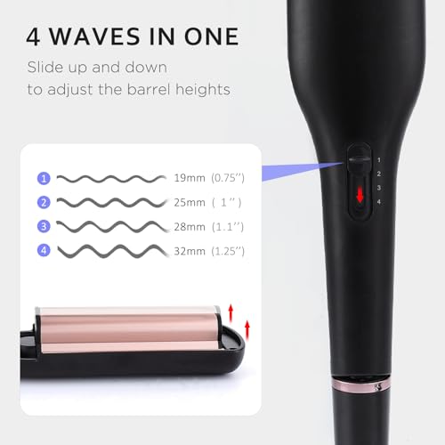 Janelove 4-in-1 Hair Crimper & Waver, 4 Wave Styles, Adjustable Temp, LED Display