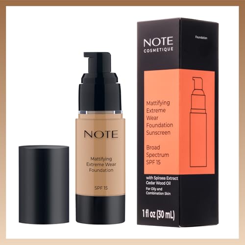 NOTE Mattifying Extreme Wear Liquid Foundation SPF 15 - Full Coverage Foundation Makeup - Matte for Oily and Combination Skin - 04-1 oz.