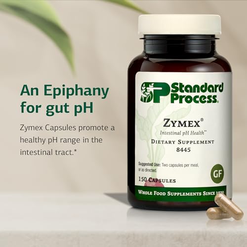 Standard Process Zymex Capsules - Digestive Health Support - Supports Intestinal Health & Balanced pH - Gut Health Supplement with Rice Bran, Spanish Moss, Carrots & Beets - Non-Dairy - 150 Capsules