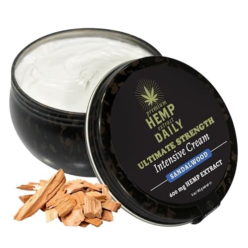 Premium Hemp Extract Daily Ultimate Cream - Menthol, Argan, Jojoba, Rosehips - Lightweight, Fast-Absorbing Moisturizing Topical Lotion with Essential Oils - Sandalwood, Single 5oz