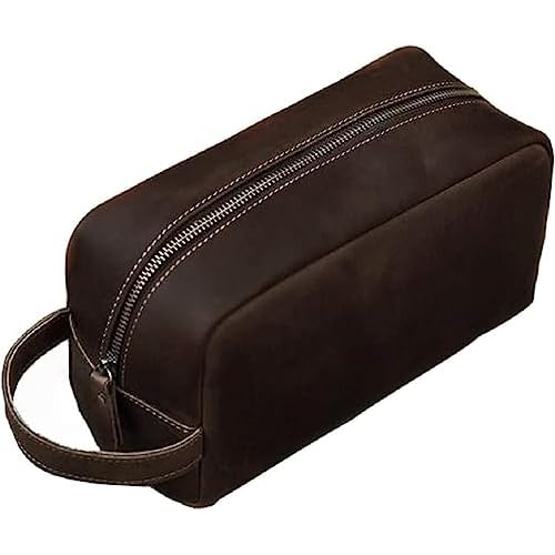 Leather Toiletry Bag for Men Travel Shaving Dopp Kit-Large Cosmetic Bags Toiletries Bathroom Organizer