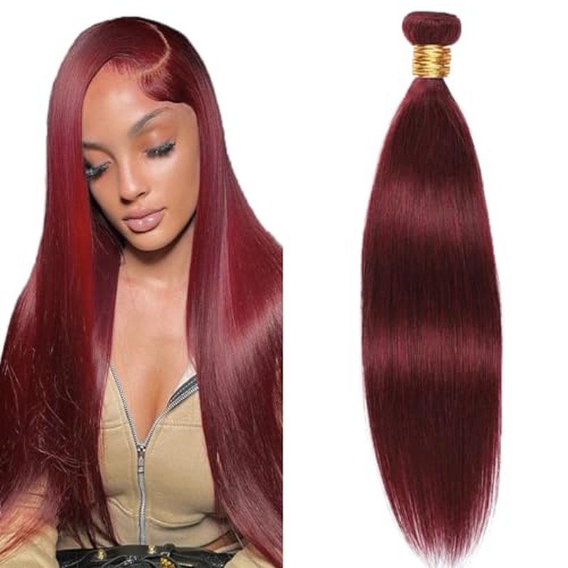 #99J Burgundy Human Hair Straight Bundle - 14 Inch, 100g