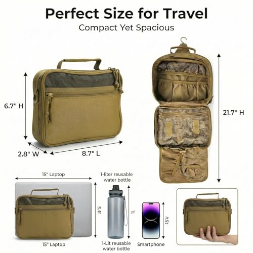 Men's Tactical Toiletry Bag - Lightweight Travel Dopp Kit, Khaki