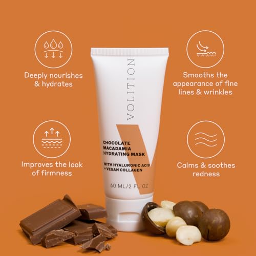 Volition Beauty Chocolate Macadamia Hydrating Mask with Hyaluronic Acid + Vegan Collagen | Nourishing & Replenishing Face Treatment | Luxury Firming Facial for Skin Barrier Repair