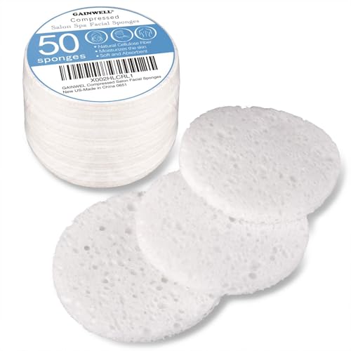 50-Count White Cellulose Facial Sponges for Cleansing & Makeup Removal