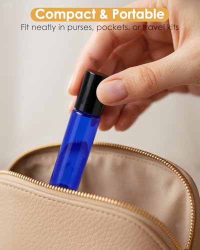 Blue Refillable 10ml Essential Oil Roller Bottles - 4 Pack with Funnel