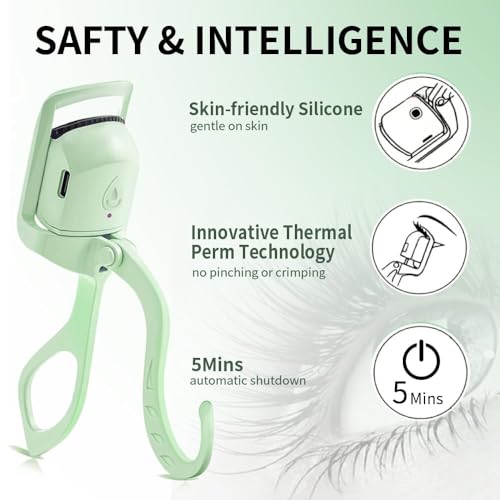 SEGMINISMART Heated Eyelash Curler - Green USB Rechargeable Curl Tool