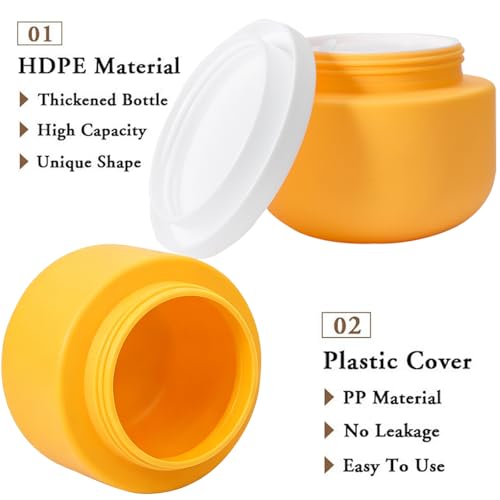 Qeuly 8.8oz Plastic Jars with Lids - Leakproof Wide Mouth Lotion Containers, Yellow, 2 Pcs