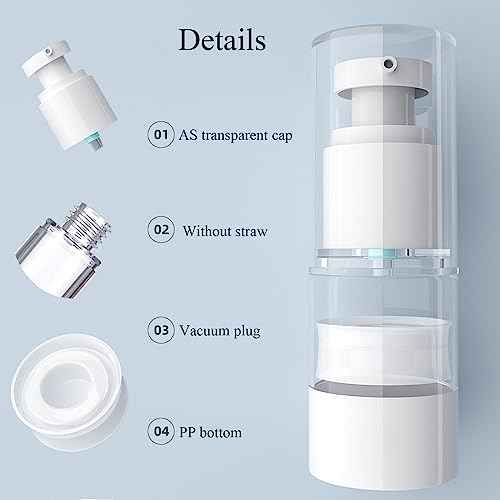 Qeuly 3 Pack Airless Pump Bottles 0.5 oz Travel Size Pump Bottle Lotion Container Refillable Cosmetic Pump Dispensers for Foundation Moisturizer Shampoo Toiletry (SN-15)