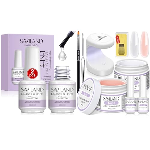 SAVILAND Gel Nail Glue 2pcs 15ML with 2 Basic Colors Nail Extension Kit Clear Nude Nail Strengthen Gel