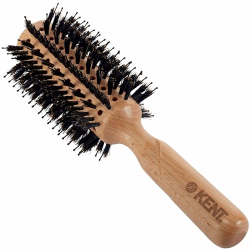 Kent LPF5 Pure Flow Large Vented Round Brush for Blow Drying - FSC Certified Beech Wood Brush Filled with Natural Boar Bristle and Nylon Bristle Hair Brush - Round Hair Brush for Blow Drying and Lift